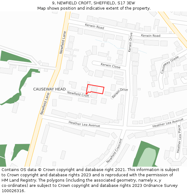 9, NEWFIELD CROFT, SHEFFIELD, S17 3EW: Location map and indicative extent of plot