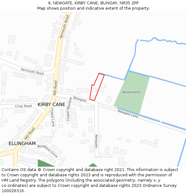 9, NEWGATE, KIRBY CANE, BUNGAY, NR35 2PP: Location map and indicative extent of plot