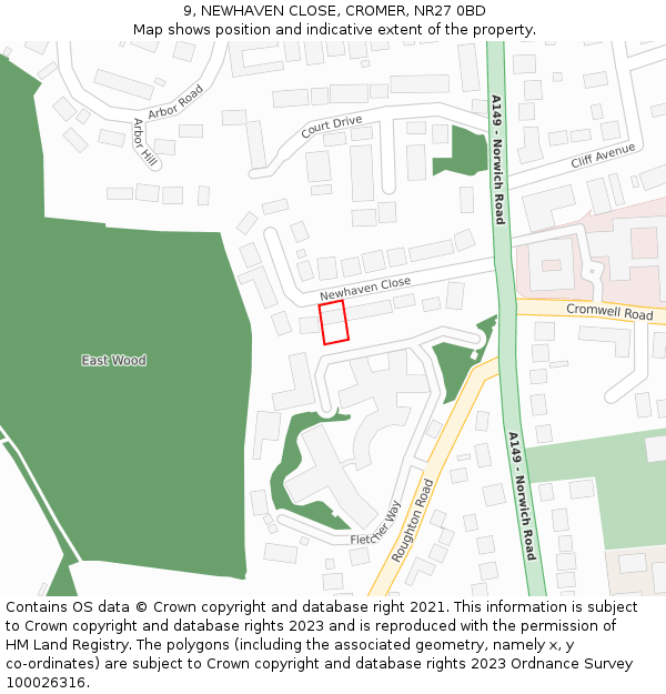 9, NEWHAVEN CLOSE, CROMER, NR27 0BD: Location map and indicative extent of plot