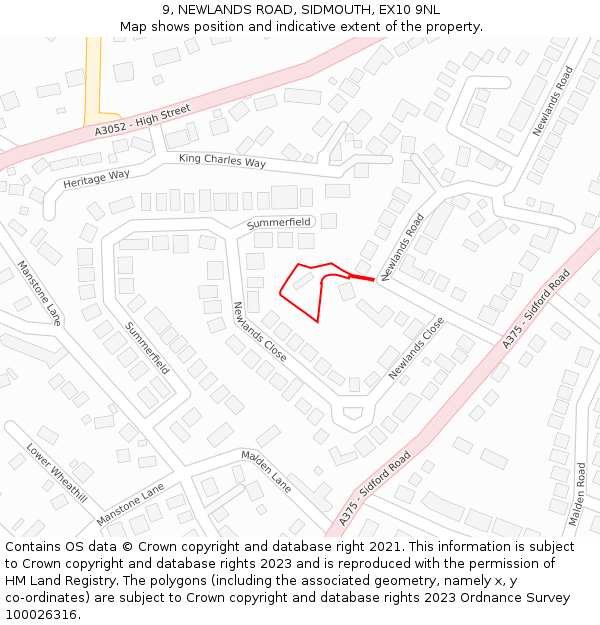 9, NEWLANDS ROAD, SIDMOUTH, EX10 9NL: Location map and indicative extent of plot