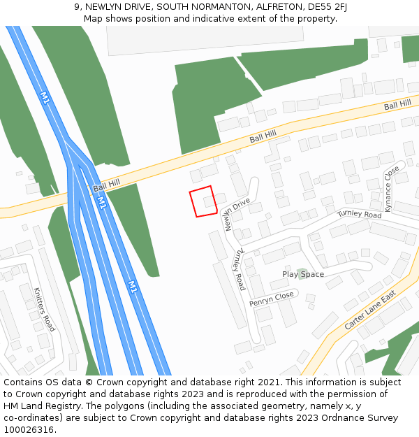 9, NEWLYN DRIVE, SOUTH NORMANTON, ALFRETON, DE55 2FJ: Location map and indicative extent of plot