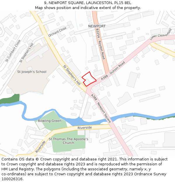 9, NEWPORT SQUARE, LAUNCESTON, PL15 8EL: Location map and indicative extent of plot