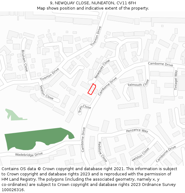 9, NEWQUAY CLOSE, NUNEATON, CV11 6FH: Location map and indicative extent of plot