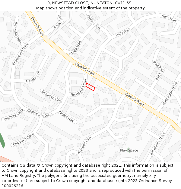 9, NEWSTEAD CLOSE, NUNEATON, CV11 6SH: Location map and indicative extent of plot