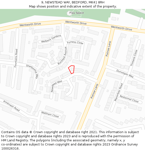 9, NEWSTEAD WAY, BEDFORD, MK41 8RH: Location map and indicative extent of plot