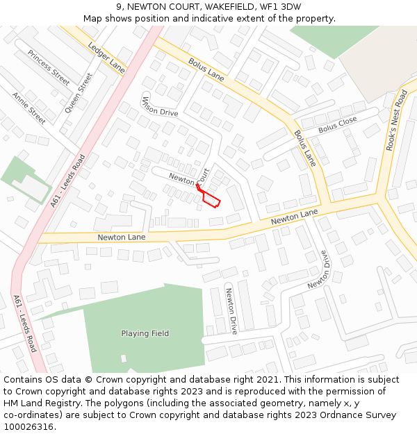 9, NEWTON COURT, WAKEFIELD, WF1 3DW: Location map and indicative extent of plot