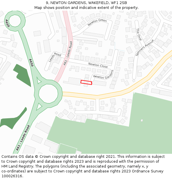 9, NEWTON GARDENS, WAKEFIELD, WF1 2SB: Location map and indicative extent of plot