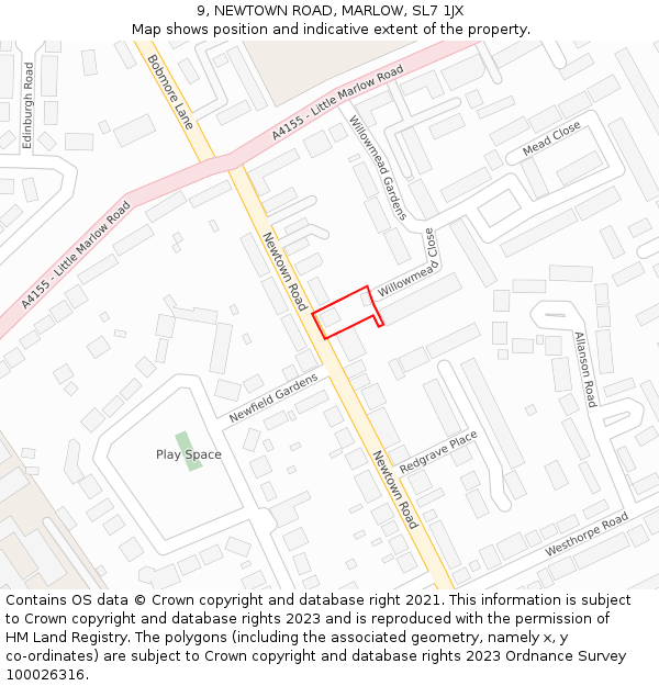 9, NEWTOWN ROAD, MARLOW, SL7 1JX: Location map and indicative extent of plot