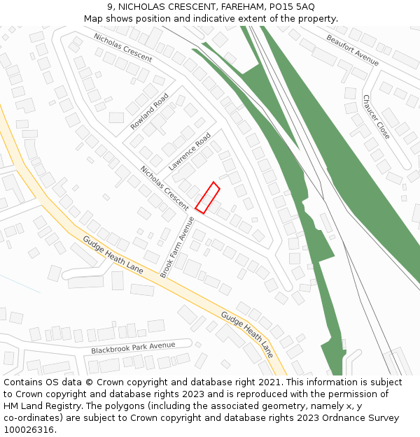 9, NICHOLAS CRESCENT, FAREHAM, PO15 5AQ: Location map and indicative extent of plot