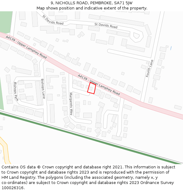 9, NICHOLLS ROAD, PEMBROKE, SA71 5JW: Location map and indicative extent of plot