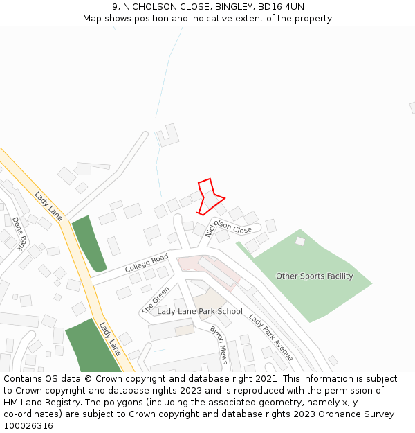9, NICHOLSON CLOSE, BINGLEY, BD16 4UN: Location map and indicative extent of plot