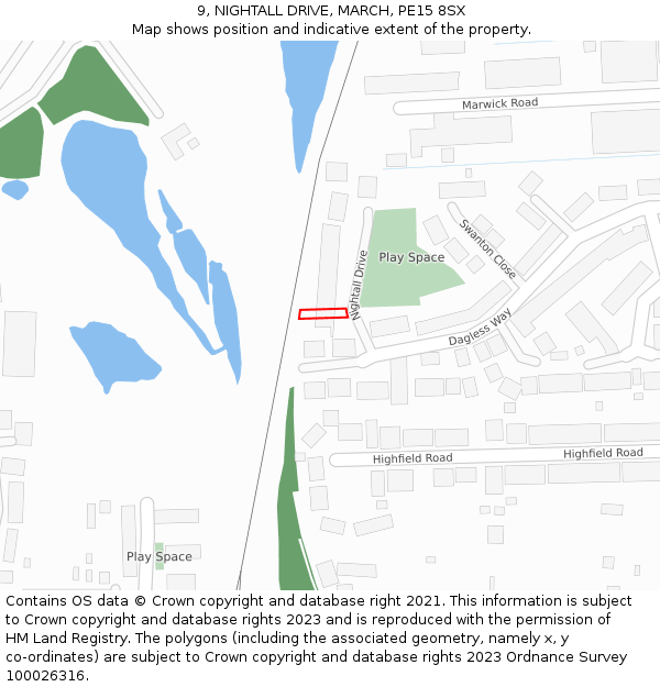 9, NIGHTALL DRIVE, MARCH, PE15 8SX: Location map and indicative extent of plot