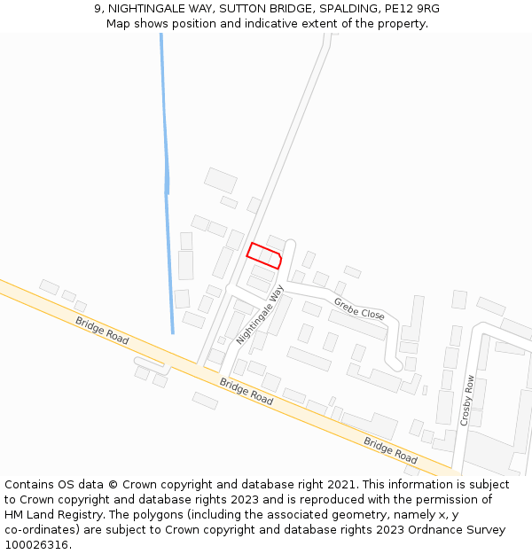 9, NIGHTINGALE WAY, SUTTON BRIDGE, SPALDING, PE12 9RG: Location map and indicative extent of plot