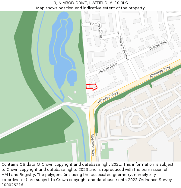 9, NIMROD DRIVE, HATFIELD, AL10 9LS: Location map and indicative extent of plot