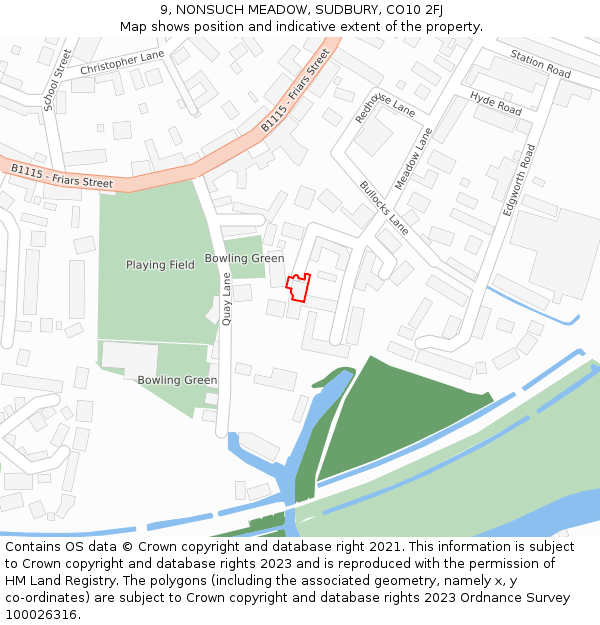 9, NONSUCH MEADOW, SUDBURY, CO10 2FJ: Location map and indicative extent of plot