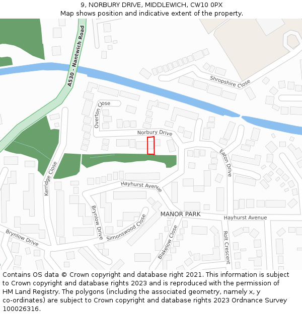 9, NORBURY DRIVE, MIDDLEWICH, CW10 0PX: Location map and indicative extent of plot