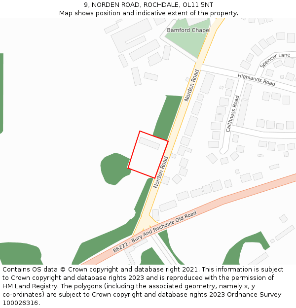 9, NORDEN ROAD, ROCHDALE, OL11 5NT: Location map and indicative extent of plot