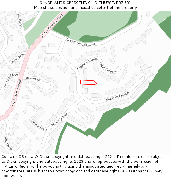 9, NORLANDS CRESCENT, CHISLEHURST, BR7 5RN: Location map and indicative extent of plot