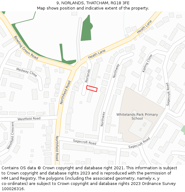 9, NORLANDS, THATCHAM, RG18 3FE: Location map and indicative extent of plot