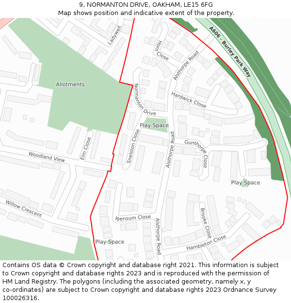 9, NORMANTON DRIVE, OAKHAM, LE15 6FG: Location map and indicative extent of plot