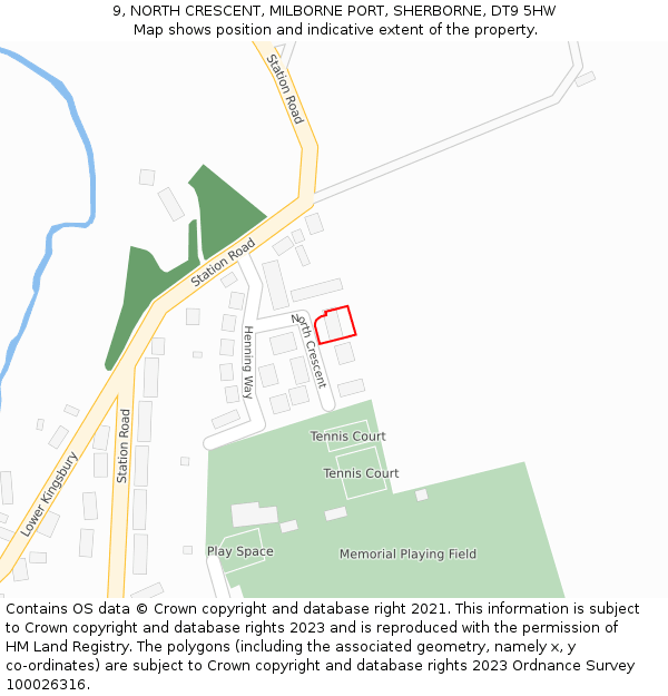 9, NORTH CRESCENT, MILBORNE PORT, SHERBORNE, DT9 5HW: Location map and indicative extent of plot