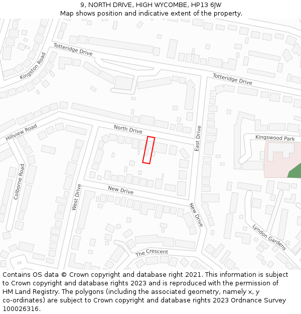 9, NORTH DRIVE, HIGH WYCOMBE, HP13 6JW: Location map and indicative extent of plot