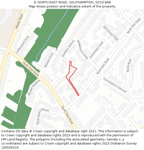 9, NORTH EAST ROAD, SOUTHAMPTON, SO19 8AB: Location map and indicative extent of plot