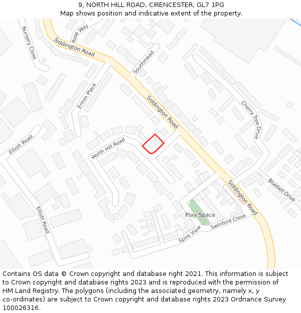 9, NORTH HILL ROAD, CIRENCESTER, GL7 1PG: Location map and indicative extent of plot