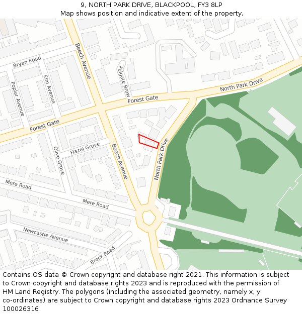 9, NORTH PARK DRIVE, BLACKPOOL, FY3 8LP: Location map and indicative extent of plot