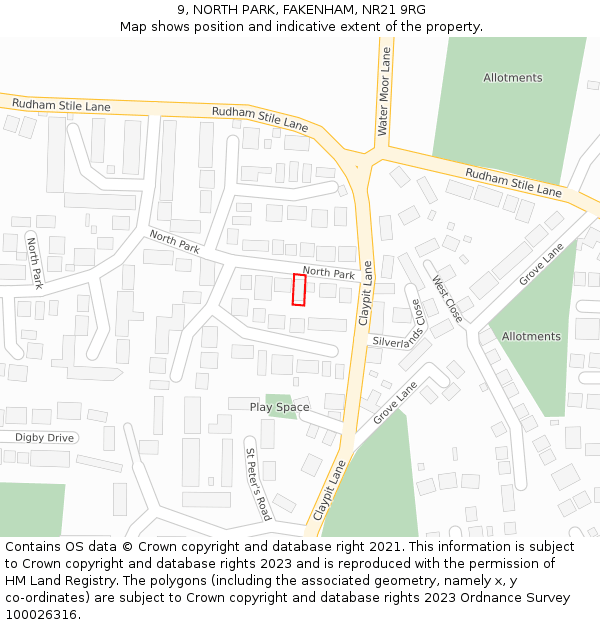 9, NORTH PARK, FAKENHAM, NR21 9RG: Location map and indicative extent of plot