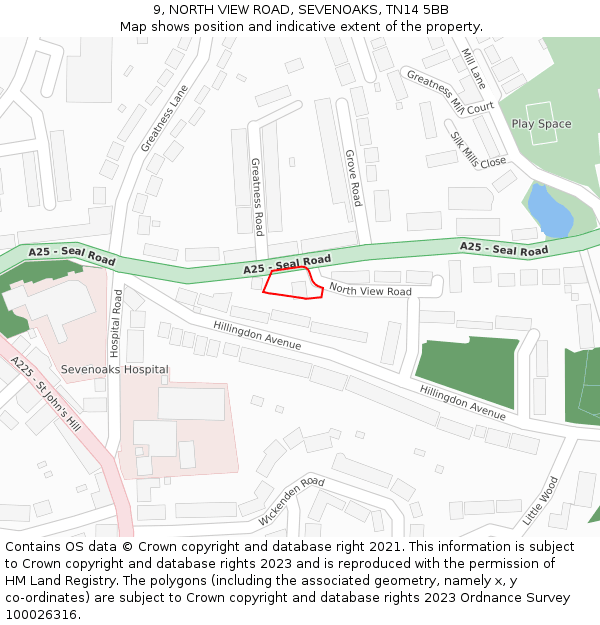 9, NORTH VIEW ROAD, SEVENOAKS, TN14 5BB: Location map and indicative extent of plot