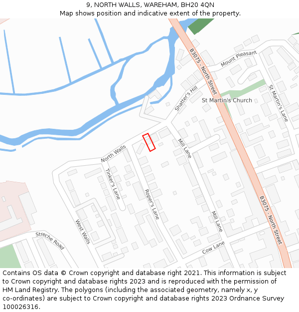 9, NORTH WALLS, WAREHAM, BH20 4QN: Location map and indicative extent of plot