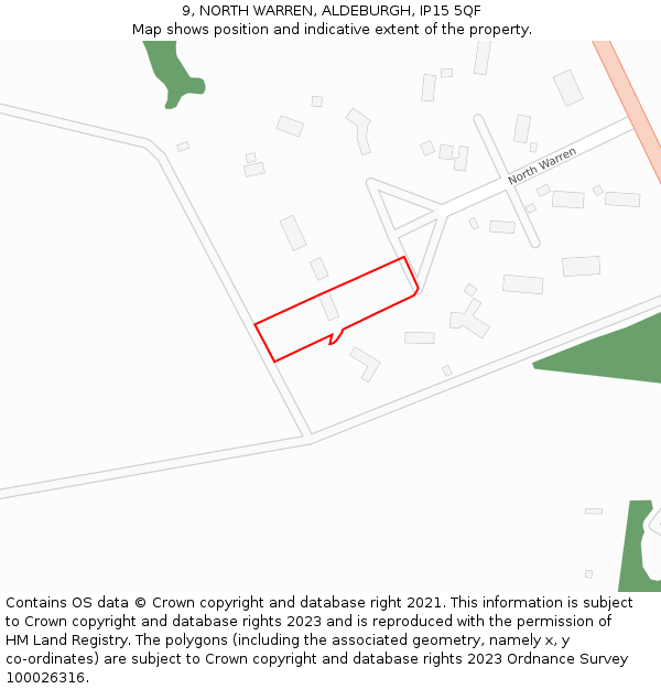 9, NORTH WARREN, ALDEBURGH, IP15 5QF: Location map and indicative extent of plot