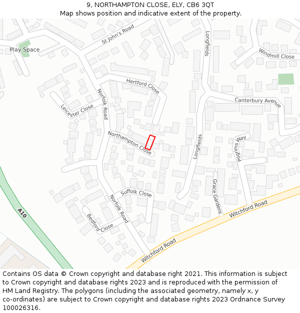 9, NORTHAMPTON CLOSE, ELY, CB6 3QT: Location map and indicative extent of plot