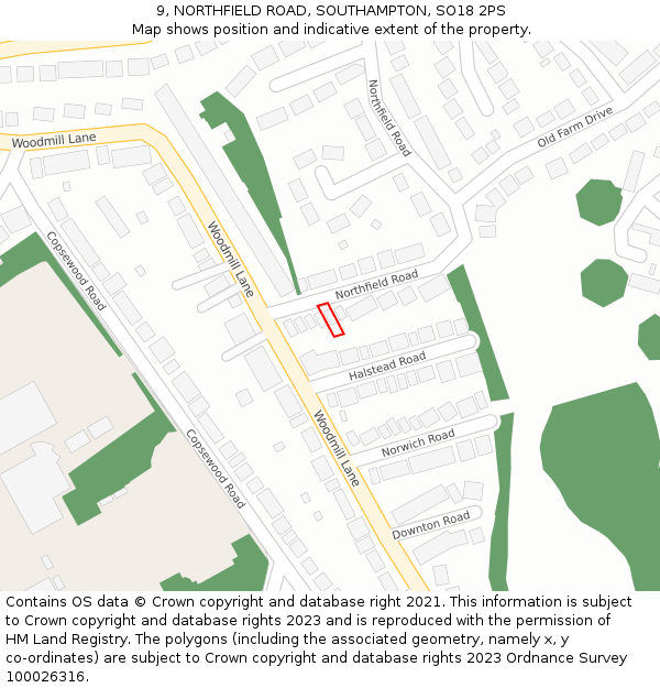 9, NORTHFIELD ROAD, SOUTHAMPTON, SO18 2PS: Location map and indicative extent of plot