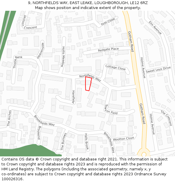 9, NORTHFIELDS WAY, EAST LEAKE, LOUGHBOROUGH, LE12 6RZ: Location map and indicative extent of plot