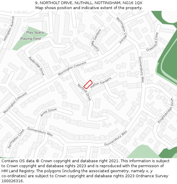 9, NORTHOLT DRIVE, NUTHALL, NOTTINGHAM, NG16 1QX: Location map and indicative extent of plot