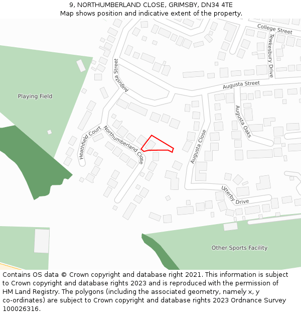 9, NORTHUMBERLAND CLOSE, GRIMSBY, DN34 4TE: Location map and indicative extent of plot