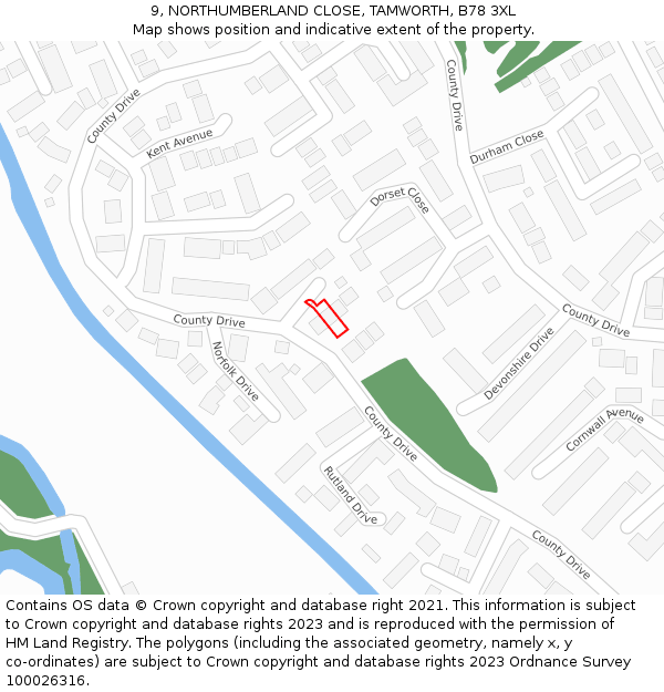 9, NORTHUMBERLAND CLOSE, TAMWORTH, B78 3XL: Location map and indicative extent of plot