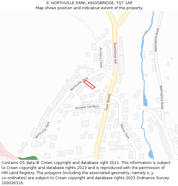 9, NORTHVILLE PARK, KINGSBRIDGE, TQ7 1AR: Location map and indicative extent of plot