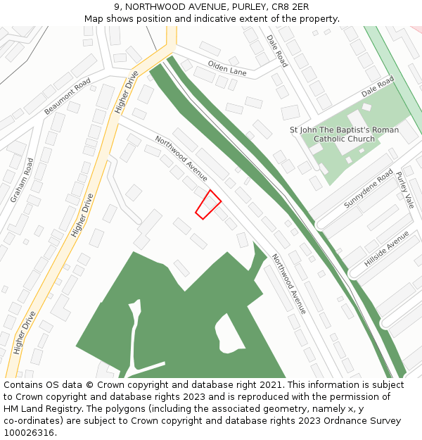 9, NORTHWOOD AVENUE, PURLEY, CR8 2ER: Location map and indicative extent of plot