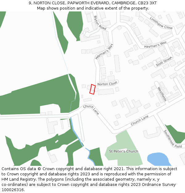 9, NORTON CLOSE, PAPWORTH EVERARD, CAMBRIDGE, CB23 3XT: Location map and indicative extent of plot