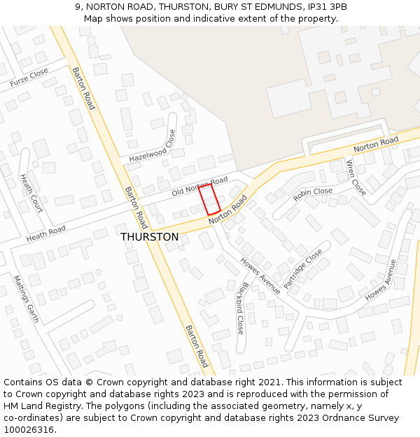 9, NORTON ROAD, THURSTON, BURY ST EDMUNDS, IP31 3PB: Location map and indicative extent of plot