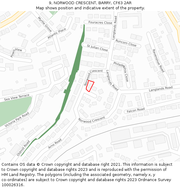 9, NORWOOD CRESCENT, BARRY, CF63 2AR: Location map and indicative extent of plot