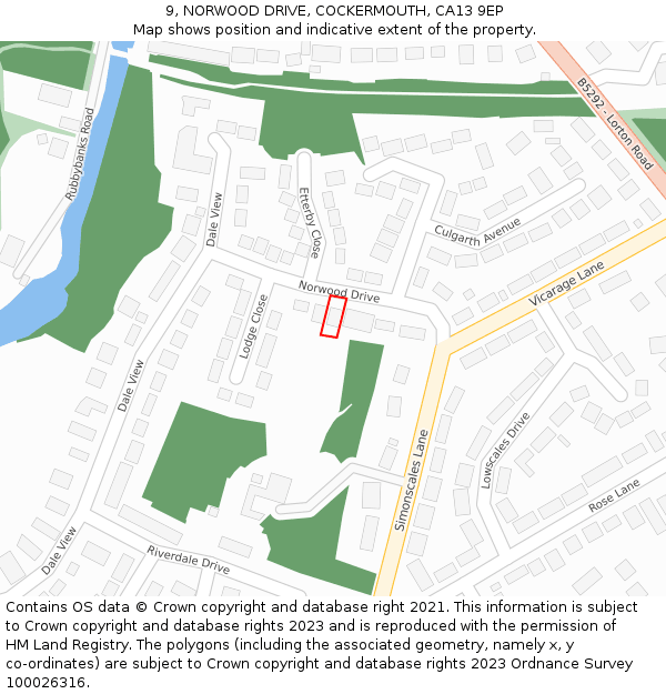 9, NORWOOD DRIVE, COCKERMOUTH, CA13 9EP: Location map and indicative extent of plot