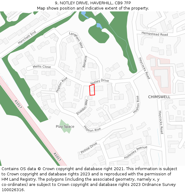 9, NOTLEY DRIVE, HAVERHILL, CB9 7FP: Location map and indicative extent of plot