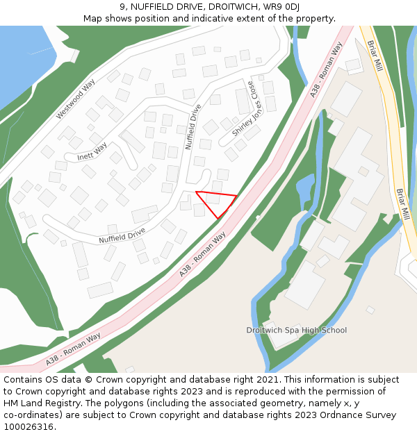 9, NUFFIELD DRIVE, DROITWICH, WR9 0DJ: Location map and indicative extent of plot