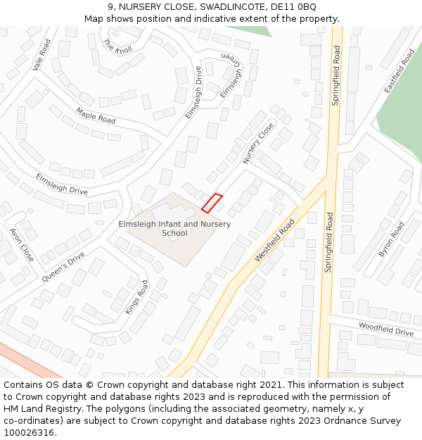 9, NURSERY CLOSE, SWADLINCOTE, DE11 0BQ: Location map and indicative extent of plot