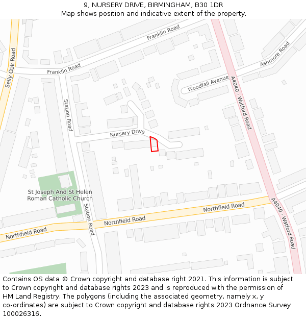 9, NURSERY DRIVE, BIRMINGHAM, B30 1DR: Location map and indicative extent of plot