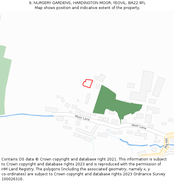 9, NURSERY GARDENS, HARDINGTON MOOR, YEOVIL, BA22 9FL: Location map and indicative extent of plot